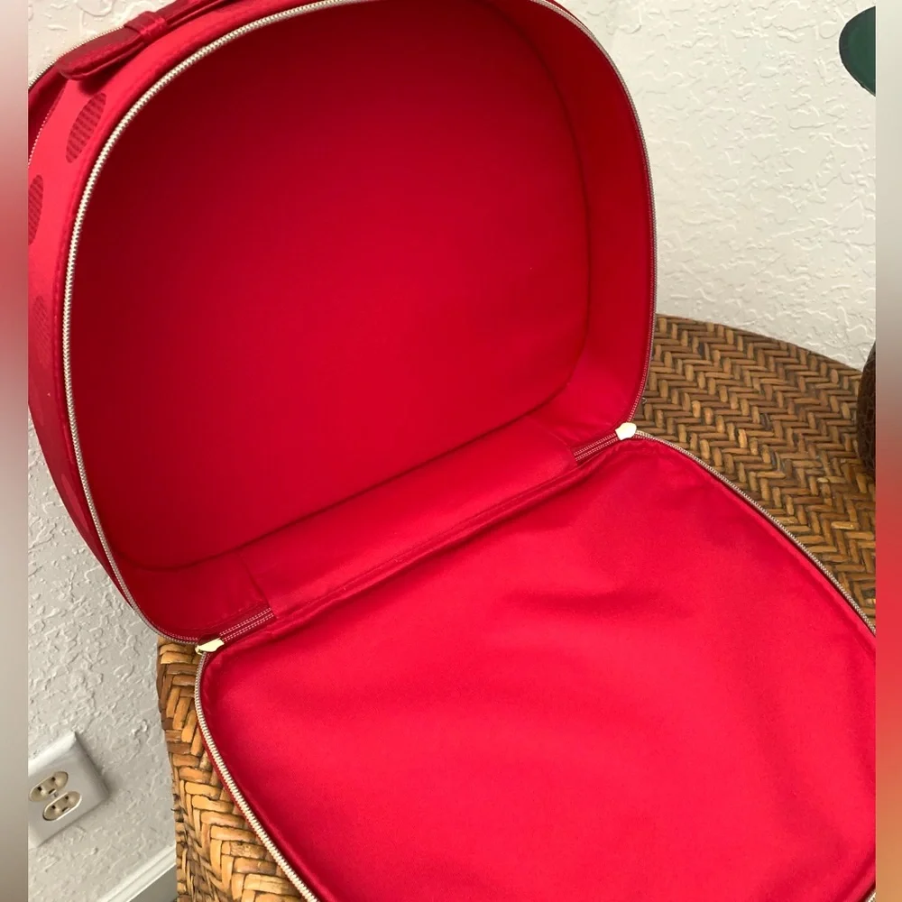 Estee Lauder Sateen Red Polka Dot Large Cosmetic Travel Case